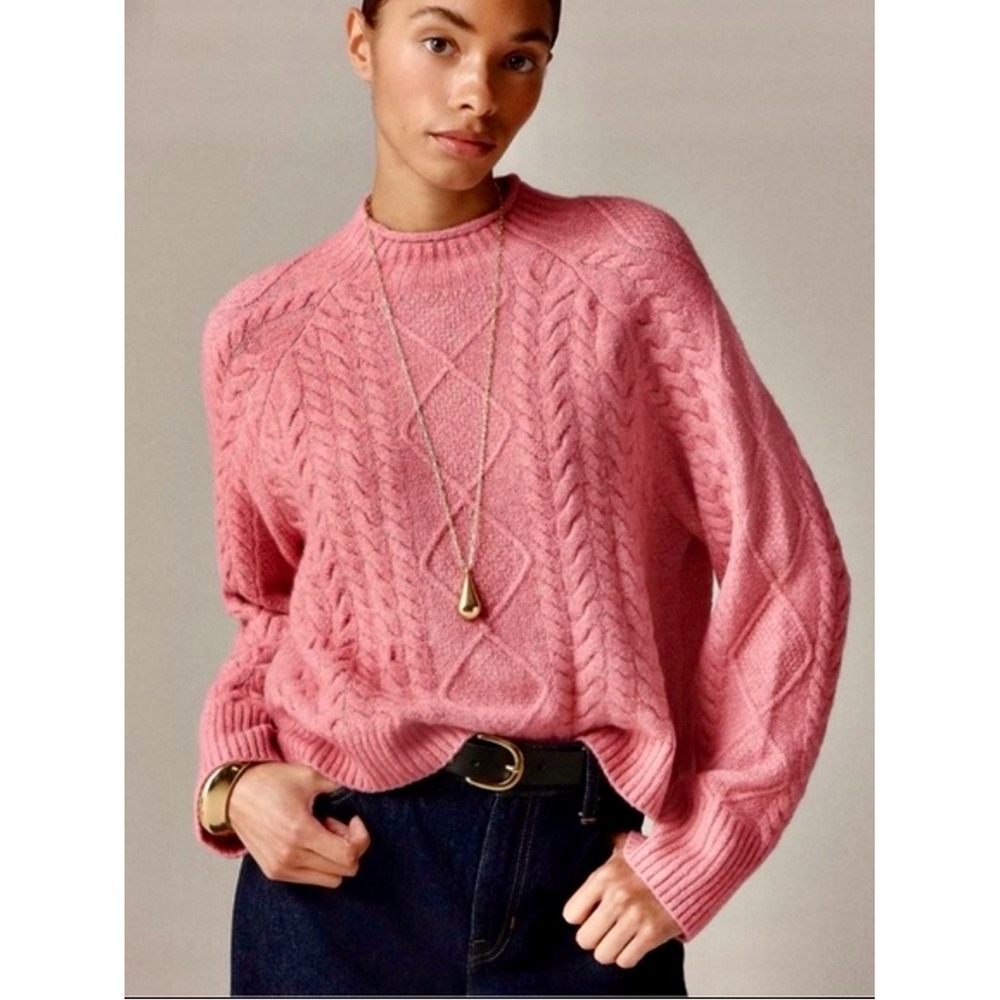 J.Crew Cable Knit Rollneck Sweater Small Merino Wool Alpaca Blend Cozy